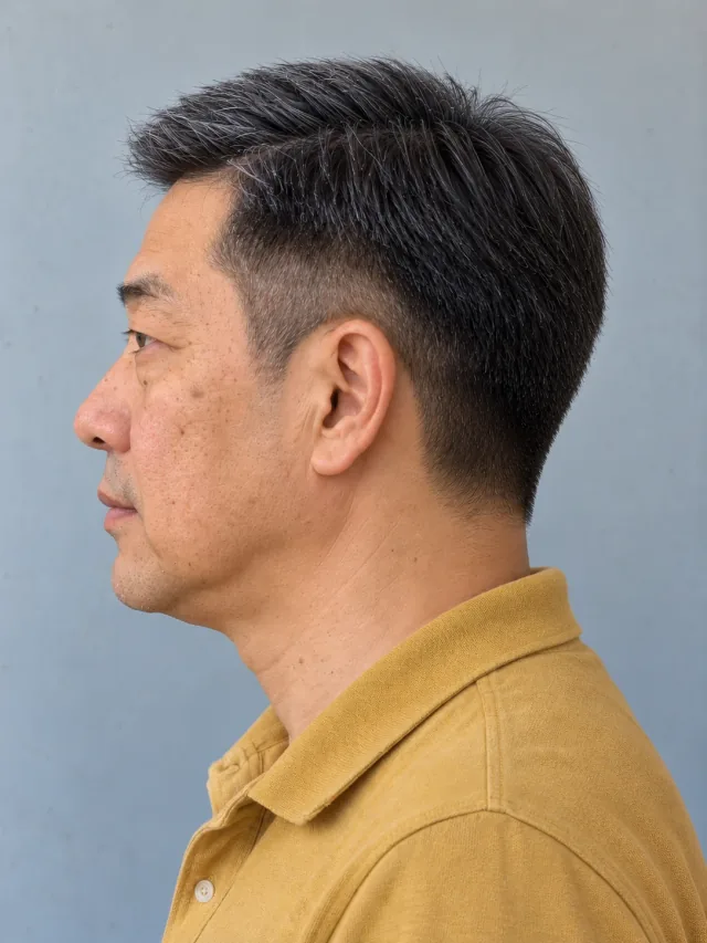 AI concept: side-directed straight Ivy League with a low taper, left-side view.