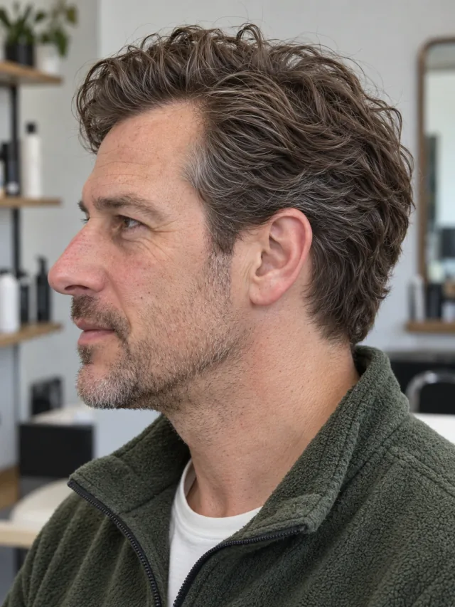 AI concept: loose brushed-back waves with a low taper, left-side view.