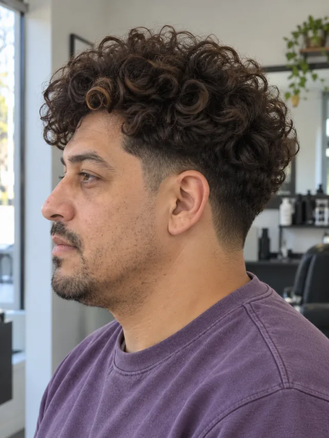 AI concept: full rounded curly top with a low taper, left-side view.