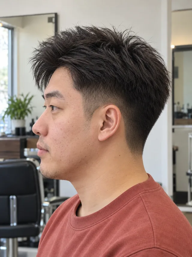 AI concept: lifted straight blowout top with a mid taper, left-side view.