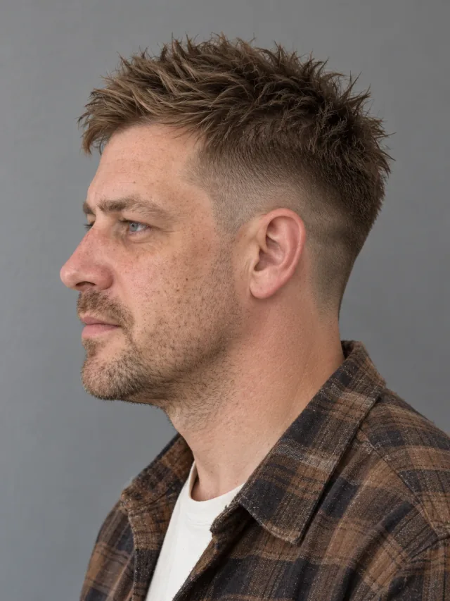 AI concept: short straight textured spikes with a high taper, left-side view.