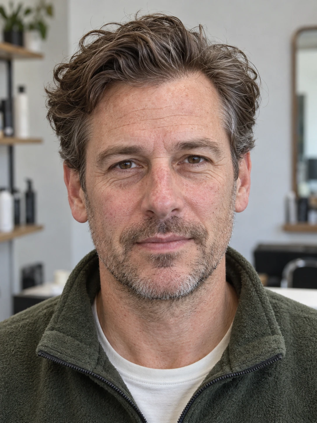 AI concept: loose brushed-back waves with a low taper, front view.