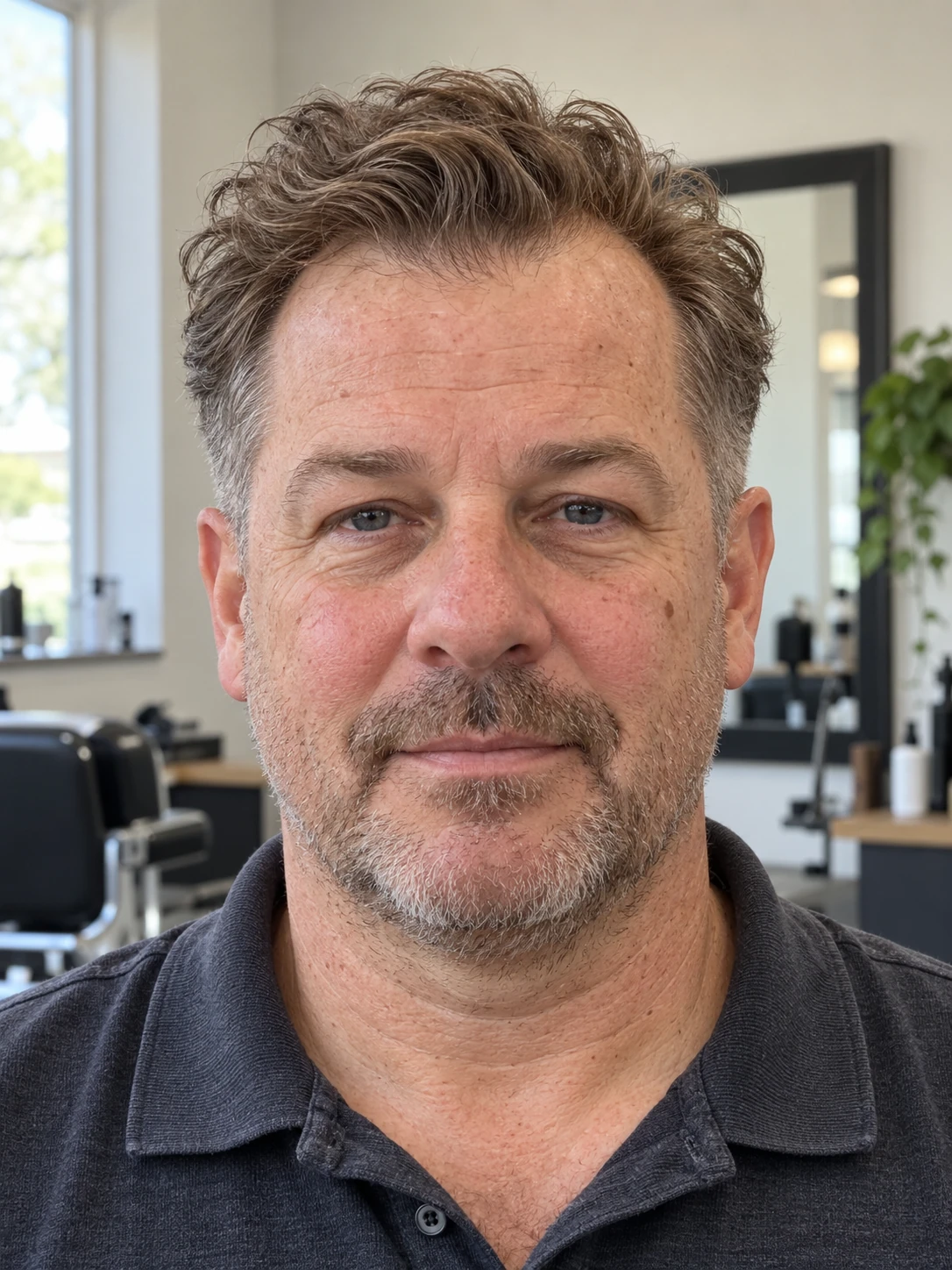 AI concept: loose wavy quiff with a mid taper, front view.